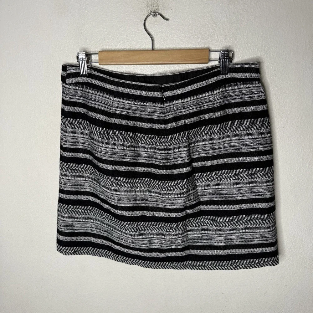 New J. Crew Tweed Faux Wrap Mini Skirt Black White Lined Women's‎ Size 10